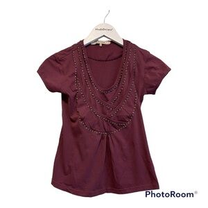 Y2K I blues | Deep Purple Layered & Studded Short Sleeve Tee Shirt | Size small